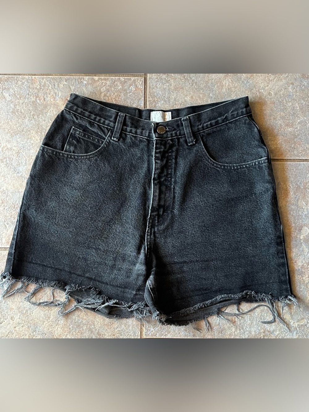 Moda Black Distressed Raw Hem Denim Shorts Size 12